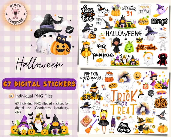 Halloween Planner Stickers, 67 PNG Files (Digital Download)