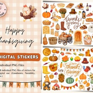 Happy Thanksgiving Digital Stickers for GoodNotes, Thanksgiving Pre-cropped Digital Planner Stickers, GoodNotes Stickers, Fall Autumn, PNG