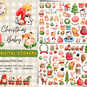 Baby&#39;s 1st Christmas Digital Stickers, Digital Stickers for Planners, Baby Stickers, New Baby Stickers, Christmas Stickers, Holiday Stickers