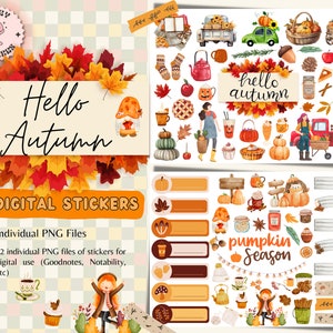 Hallo herfst digitale plannerstickers, GoodNotes-pictogrammen (PNG, Goodnotes-bestand)
