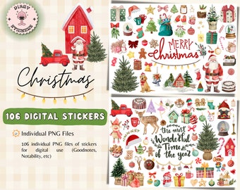 Niedliche Weihnachts-Digital-Aufkleber, Planer Goodnotes, 106 PNG (Digital Download)