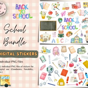 学校バンドル、新学期のクリップアート png、学校用品、スクールバス、スクールバッグ、学校のクリップアート、学校の文房具 png、GoodNotes