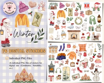 Winter Digitale Planner Stickers für GoodNotes, Pre-cropped (PNG, Goodnotes File)