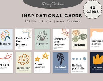 40 Inspirational Quote Cards, Mindfulness Affirmations (PDF File)