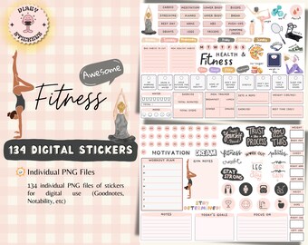 Pegatinas de Fitness Planner, pegatinas precortadas de GoodNotes (descarga digital)