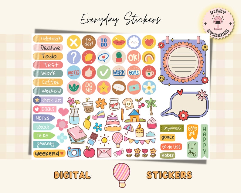 Everyday Digital Stickers for Goodnotes, Daily Life Pre-cropped Digital ...