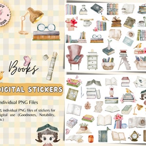 Books Digital Stickers for GoodNotes, Pre-cropped Digital Planner Stickers, GoodNotes Stickers, Reading Stickers, Books, Bookworm, Reader