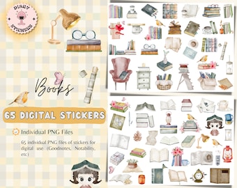 Books Digital Stickers for GoodNotes, Reading Stickers (PNG, Goodnotes File)