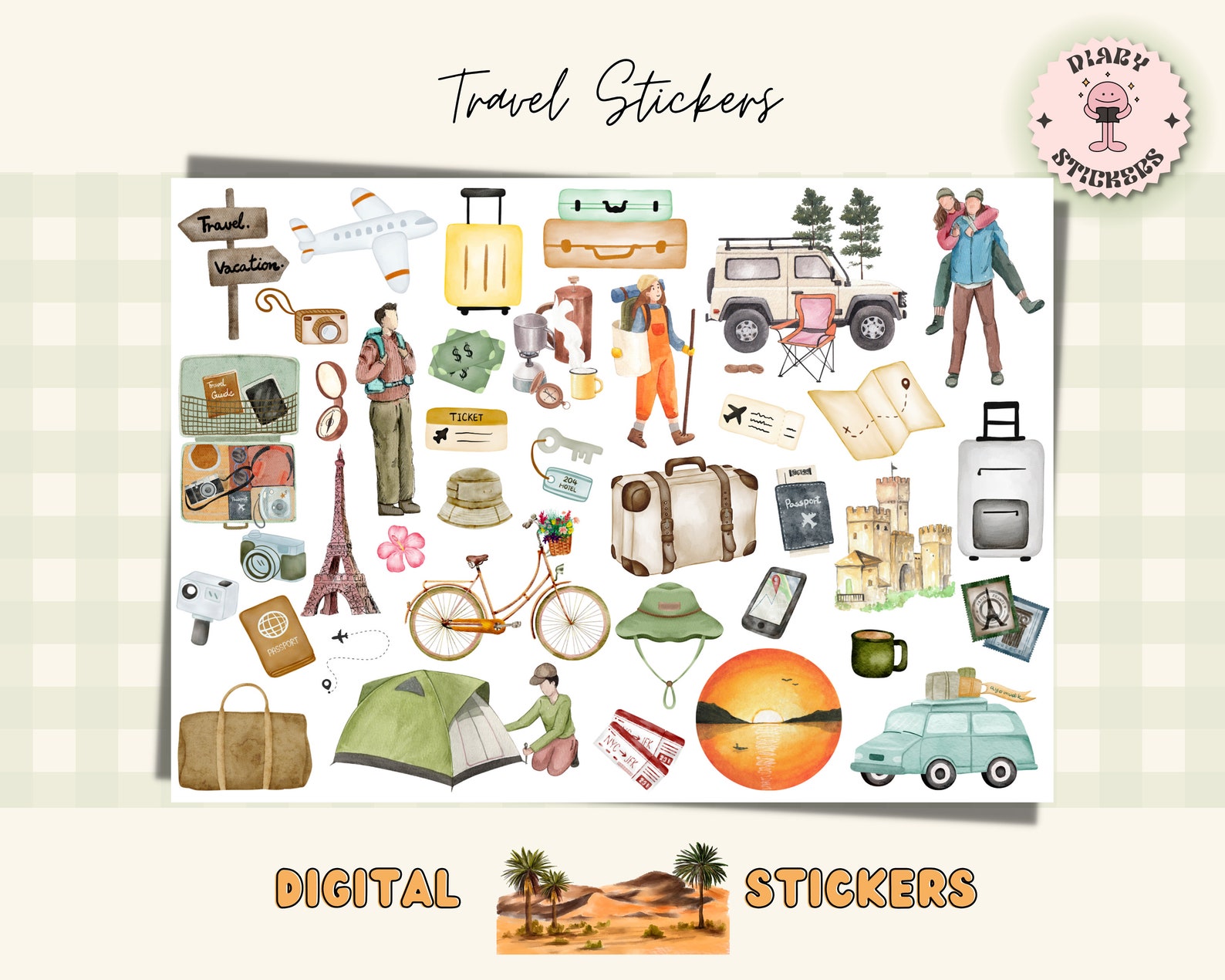 Travel Digital Stickers for Goodnotes, Travel Precropped Digital