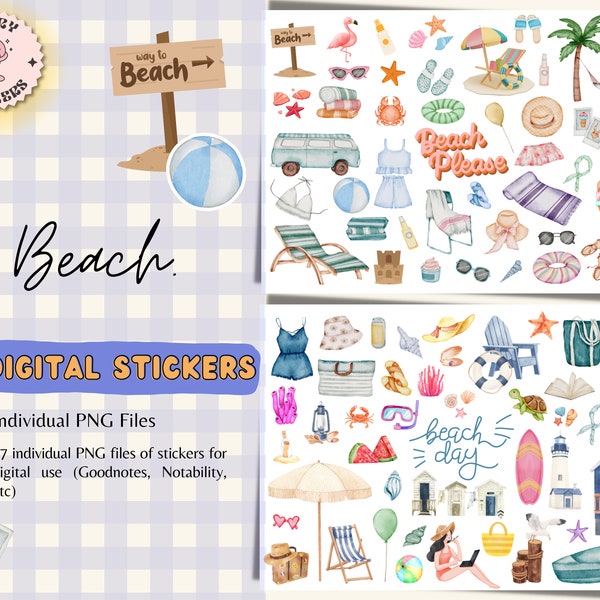 Beach Digital Stickers for Goodnotes, Season Stickers, Summer Stickers, Goodnotes Stickers, OneNote Stickers, PNG Stickers iPad, Vacation
