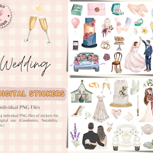 Wedding Digital Stickers, Wedding Day stickers, Bride and Groom digital stickers, bridal stickers, Wedding Day Stickers