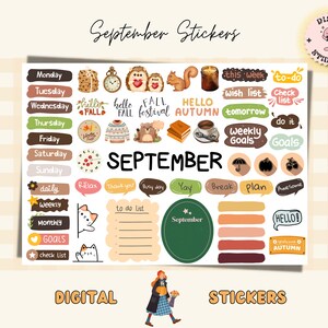 Month of September Digital Stickers for Goodnotes, September Pre ...