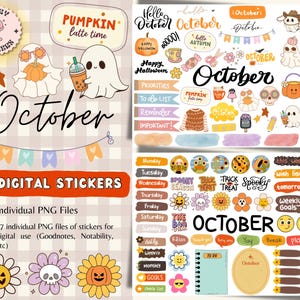 Month of October Digital Stickers for GoodNotes, October Pre-cropped Digital Planner Stickers, GoodNotes Stickers, Monthly Stickers, 2024