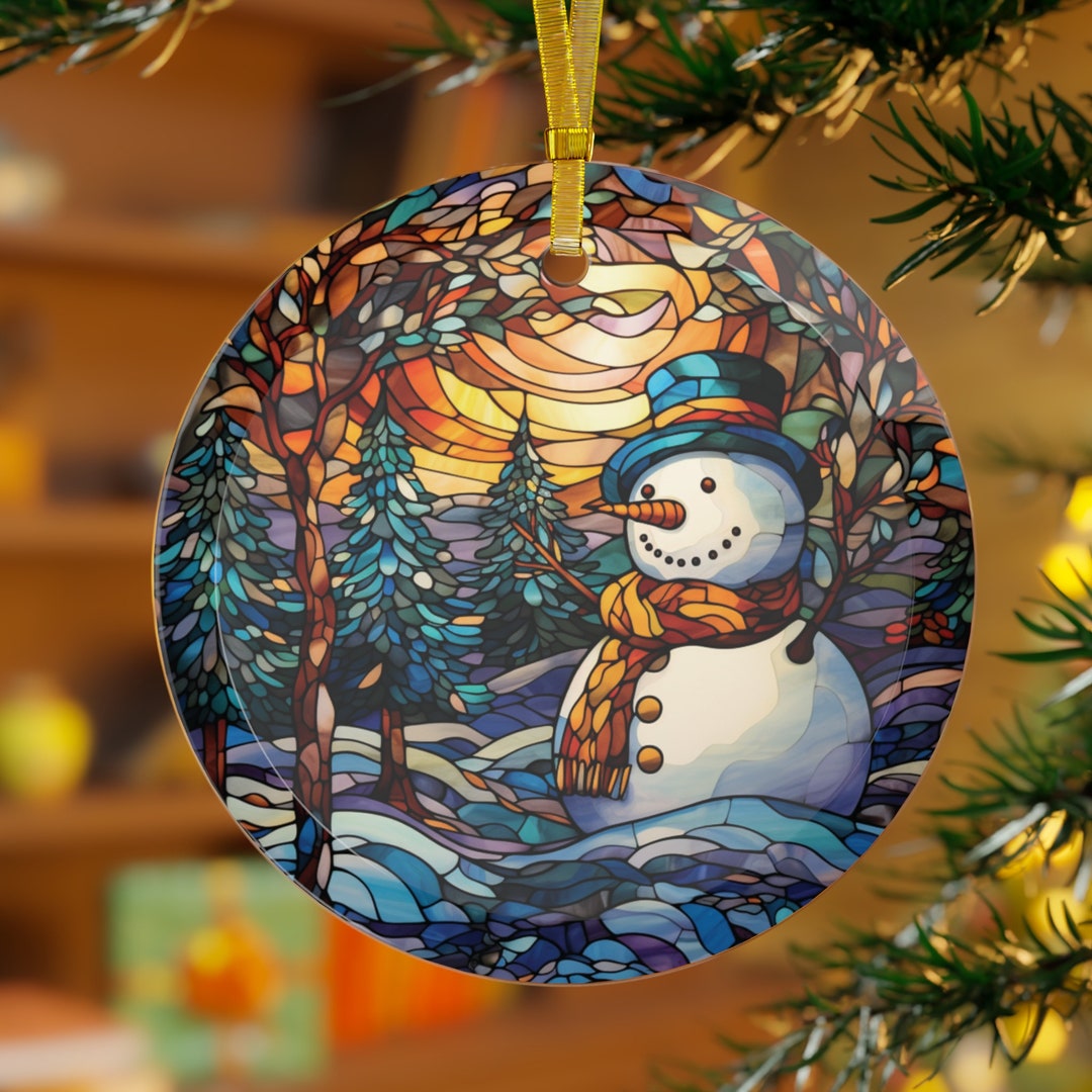 Faux Stained Glass Snowman Christmas Ornament, Glass Tree Decor - Etsy
