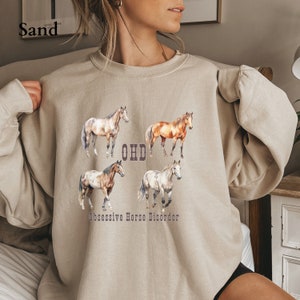 Cowgirl Sweatshirt, Country Girl Sweatshirt, Western Sweatshirt, Horse Lover Sweatshirt, Sleeve Print Horse shirt Obsessive Horse Sweatshirt