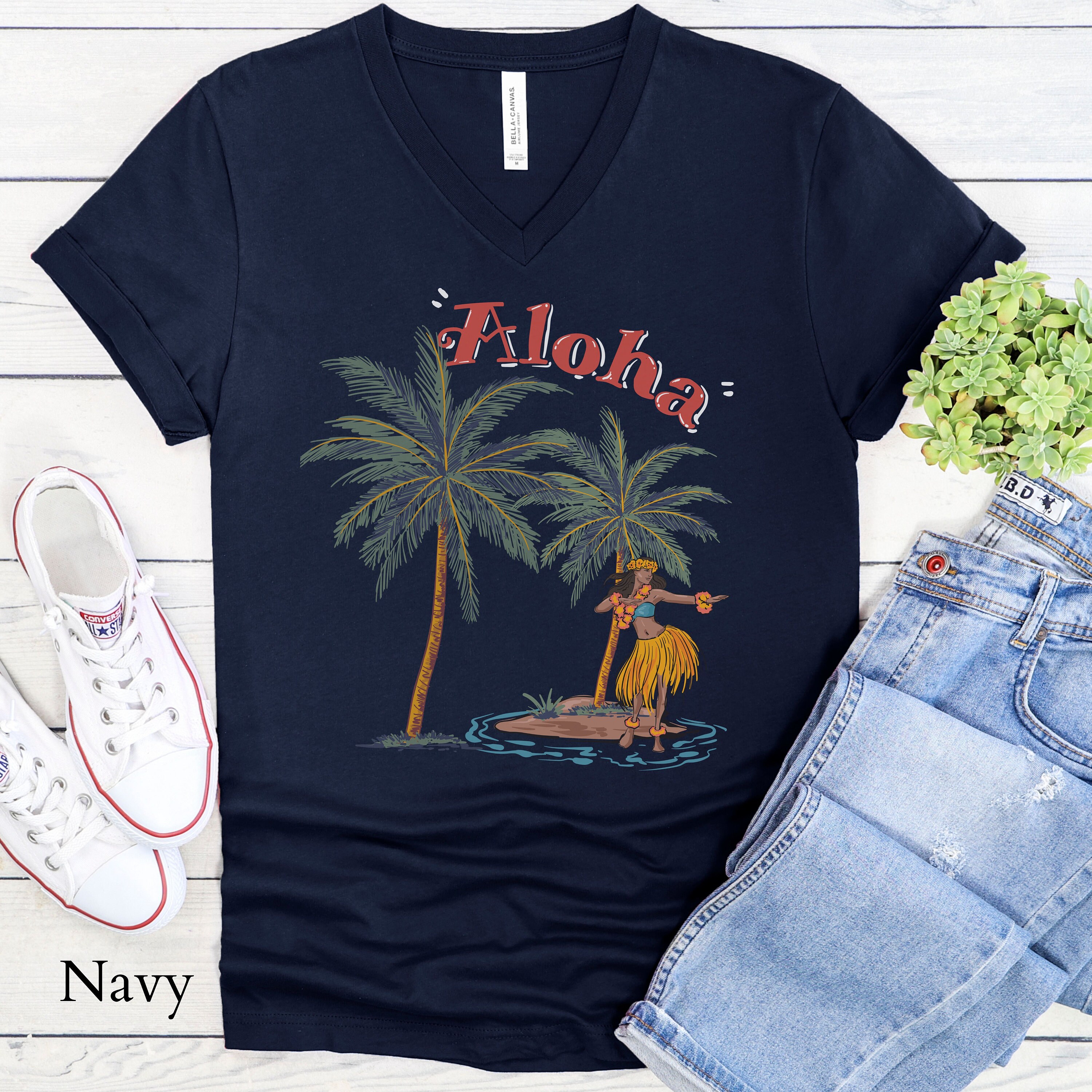 Wrenpies Women's Christmas In July Shirt - Hawaiian Palm Tree Holiday Beach Vacation Graphic Tee - View #3