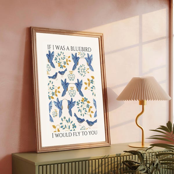 Blauwe vogelprint | Digitale afdruk