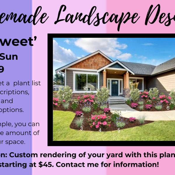 Premade Landscape Design 'Simple & Sweet' for Full or Part Sun in Zones 6-9