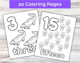 20 Number Coloring Pages | Coloring Book | Number Coloring | Preschool | Kindergarten | Homeschool | Kids Coloring Page | School Activities