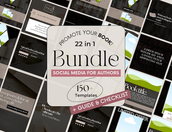 All-in-One Author Social Media Book Promotion Bundle: 150+ Canva Templates | SM Covers, Posts, Stories, Pins, Fb, Insta | Guide & Checklist