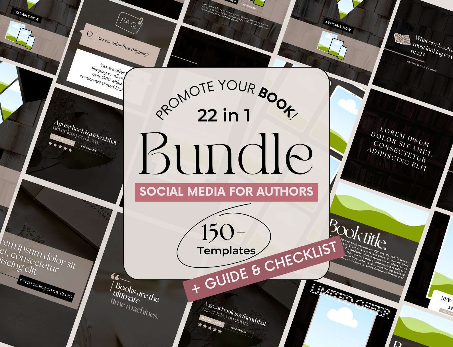 All-in-One Author Social Media Book Promotion Bundle: 150+ Canva Templates | SM Covers, Posts, Stories, Pins, Fb, Insta | Guide & Checklist