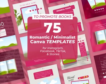 Book Promotion Canva Templates Bundle | 75 Designs for Instagram, Facebook, TikTok, & Stories | Book Mockups, Quotes, and Social Media Tips