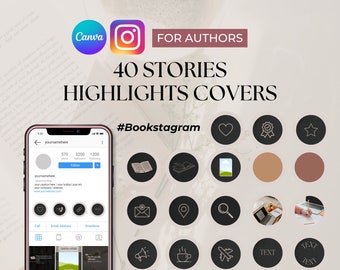 Instagram Highlight Covers for Authors, 40 Elegant Icons (Canva Templates)