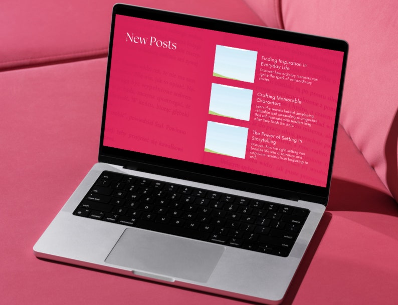 One-page Website Canva Template for Authors, Small Businesses, and Publishers | 3 Colours: Pink, White, Black | Improve Your Online Presence