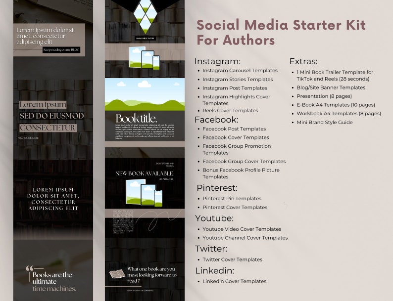 All-in-One Author Social Media Book Promotion Bundle: 150+ Canva Templates | SM Covers, Posts, Stories, Pin, Insta | Guide & Checklist