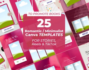 25 Instagram Stories, TikTok & Reels Canva Templates for Authors and Writers | Social Media Content, 1080x1920 (Mobile Video) Romance Author