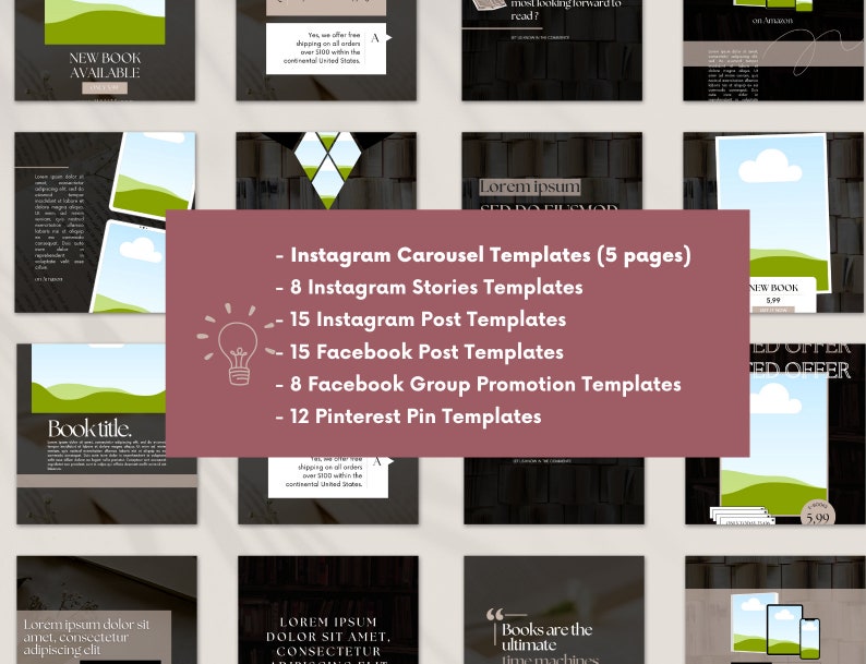 Social Media Book Promotion Bundle | With Guide and Checklist | 150+ Canva Templates | For Facebook, Instagram, Pinterest, Youtube & More