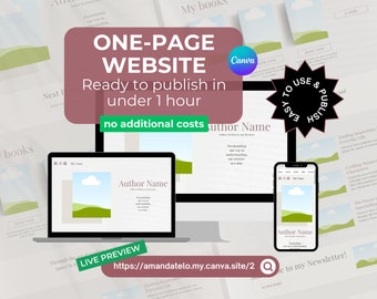 Author One-page Website With Navigation | Canva Template Easy to Edit | No coding required | For Writers and Authors | Book Landing Page
