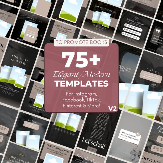 Social Media Book Promotion Canva Template Bundle | 75+ Designs for Instagram, Facebook, TikTok & + Carousel Author Posts, Book Mockups | V2