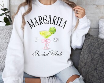 Margarita Social Club Sweatshirt with Pink Ribbon | Drinking Crewneck | Bachelorette | Margarita Gift |  Tequila Sweatshirt | Gift for Her