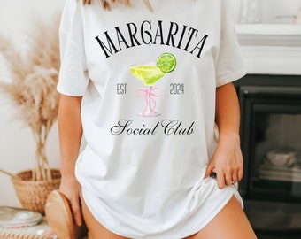 Margarita Social Club Drinking Shirt | Crewneck Unisex Shirt | Pink Ribbon | Margarita Gift | Cocktail Lover  | Club Bachelorette | Pink Bow