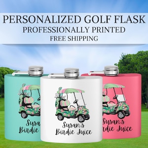 Personalized Golf Flask 6oz Stainless Steel, Custom Name Birdie Juice, Golfer Gifts for Women, Gift for Grandma, Mom, Friend, Retirement