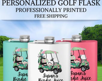Personalized Golf Flask 6oz Stainless Steel, Custom Name Birdie Juice, Golfer Gifts for Women, Gift for Grandma, Mom, Friend, Retirement