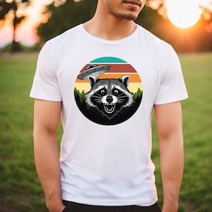 Retro Raccoon UFO T-Shirt Weirdcore Raccoon Shirts That Go Hard Raccoon Gifts Weird Shirts Goblincore Alien Funny Shirts Funny Gifts