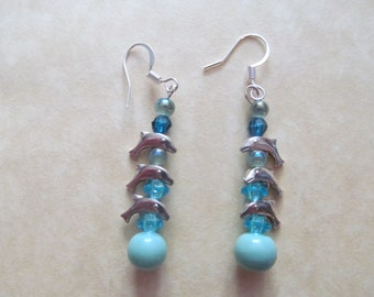 handmade dolphin and bead earrings