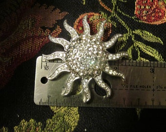 vintage silvertone sun pin with clear crystals