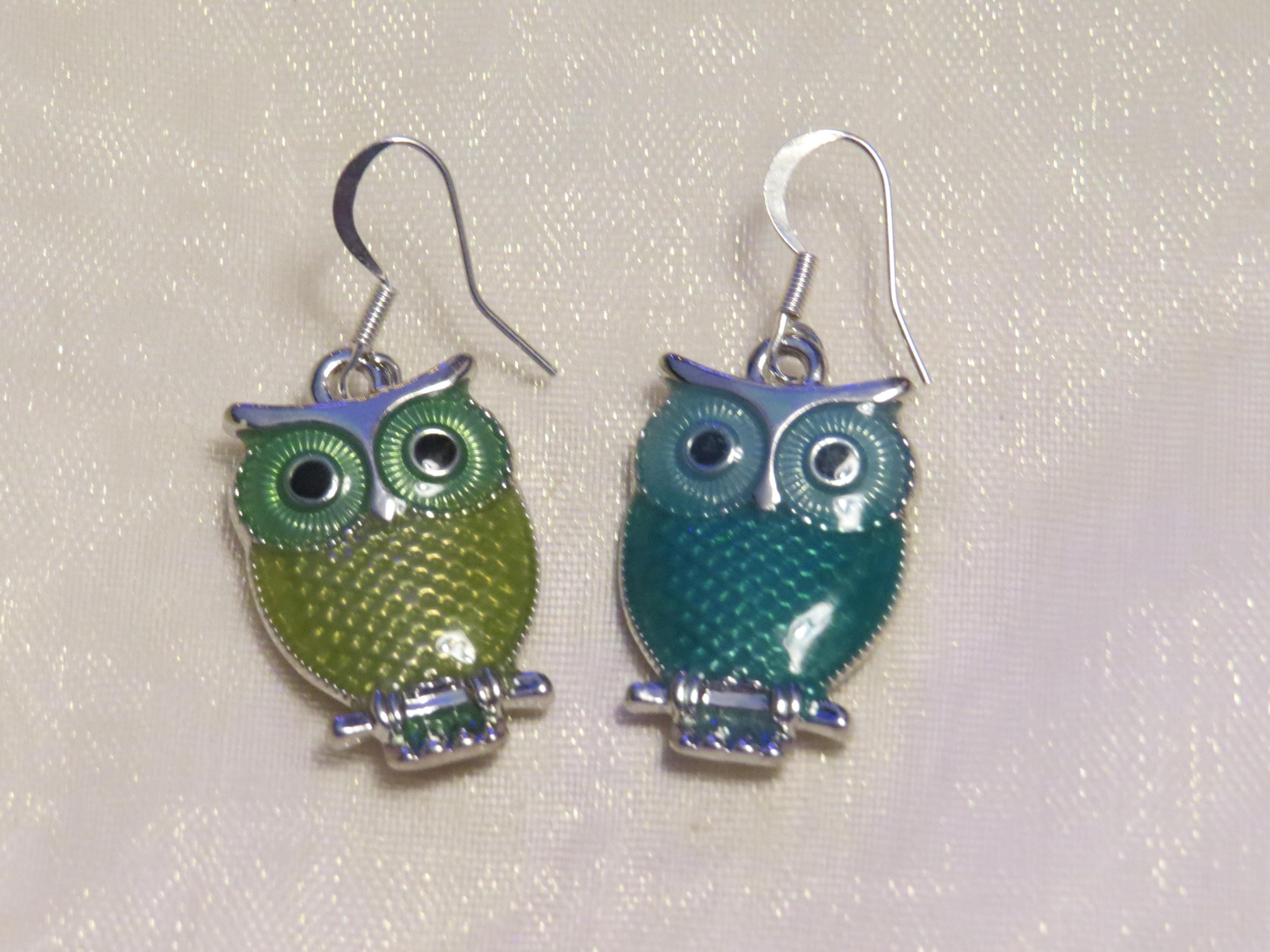 handmade blue /green owl earrings