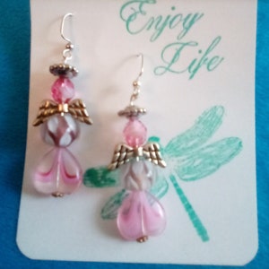 Handmade angel earrings pink beads