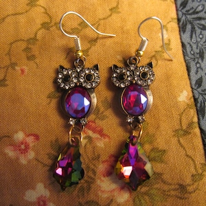 handmade  sparkly red owl earrings