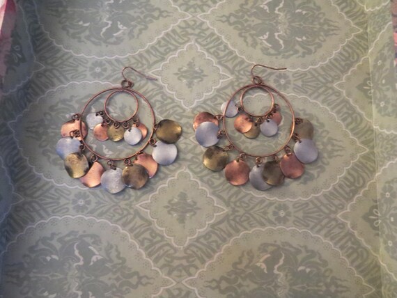 copper hoop dangle earrings - image 1