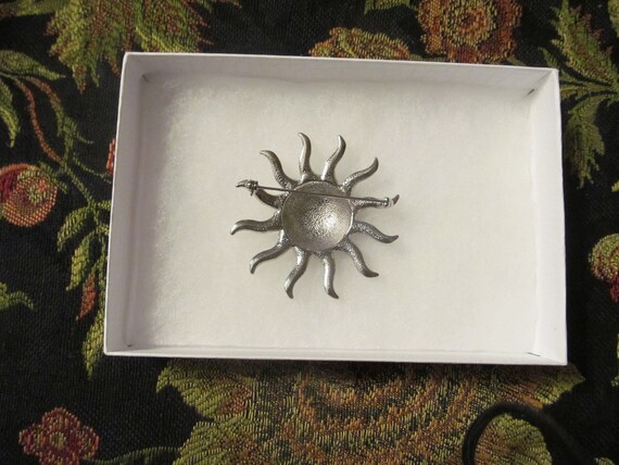 vintage silvertone sun pin with clear crystals - image 3