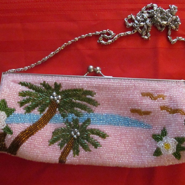 vintage pink beaded clutch tropical theme