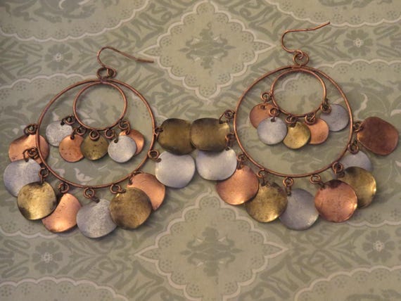 copper hoop dangle earrings - image 5