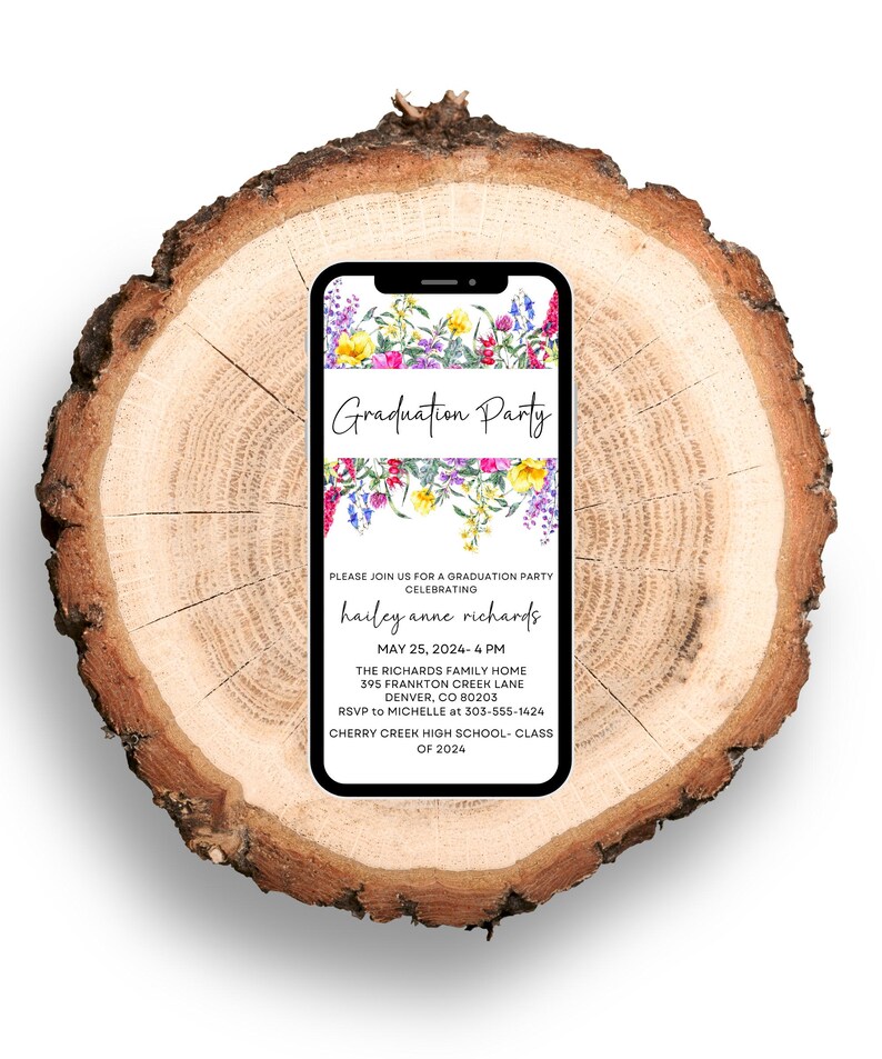 Wildflower Graduation Invitation, Graduation Party Invite, Digital Grad