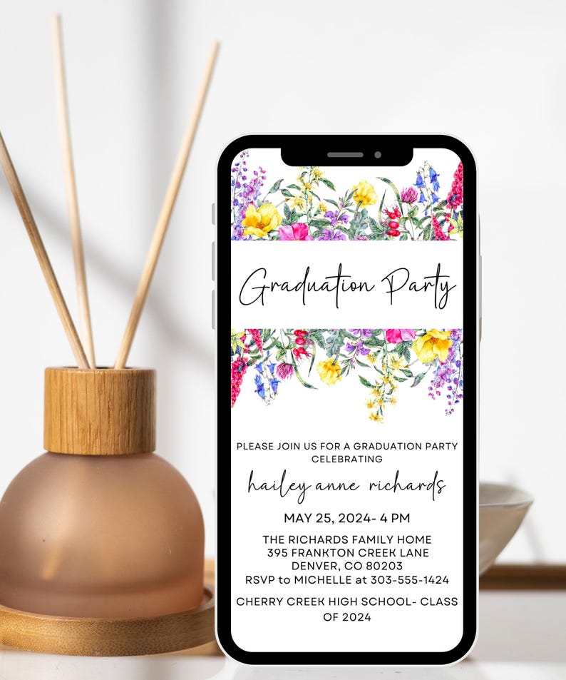Wildflower Graduation Invitation, Graduation Party Invite, Digital Grad