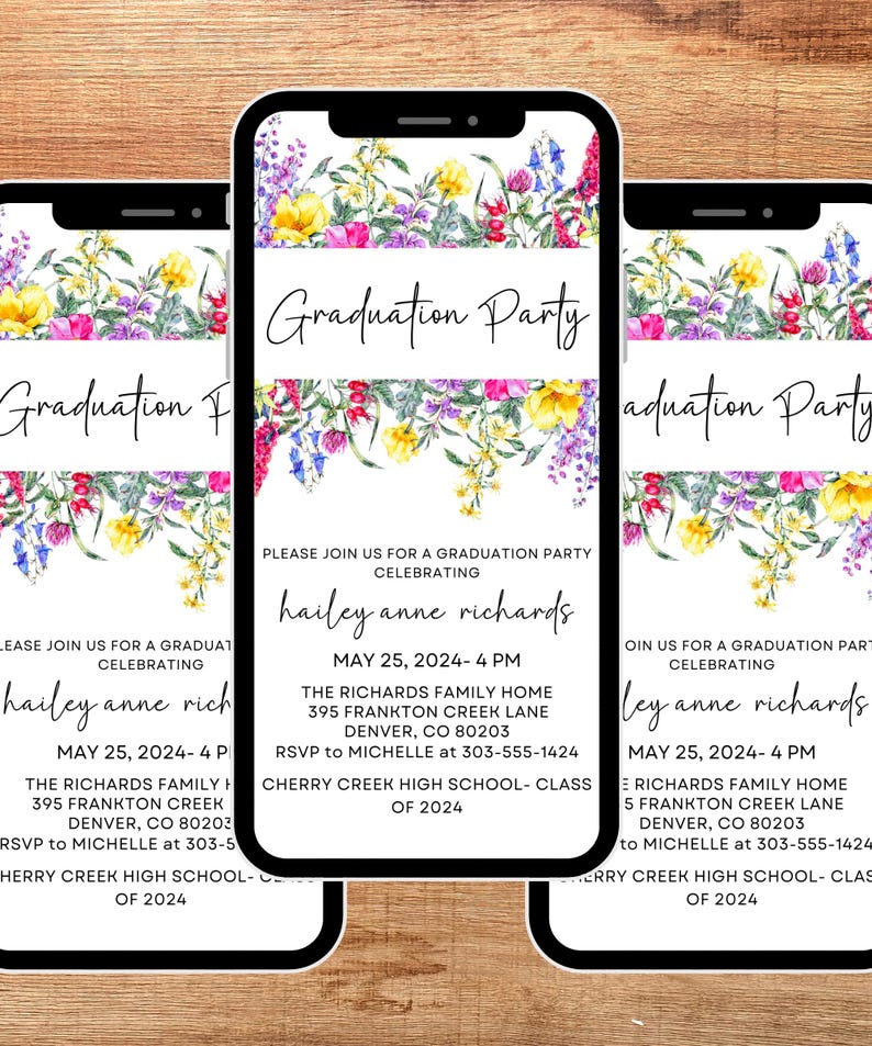 Wildflower Graduation Invitation, Graduation Party Invite, Digital Grad